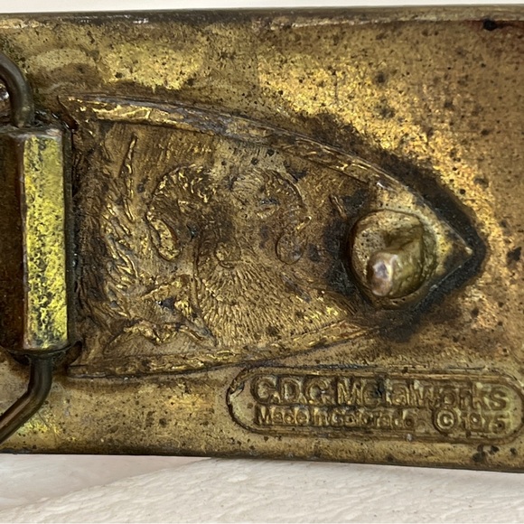 Vintage brass buckle belt 1975 hippie CDC Metalworks Colorado brown 36" - 40" - Picture 4 of 7